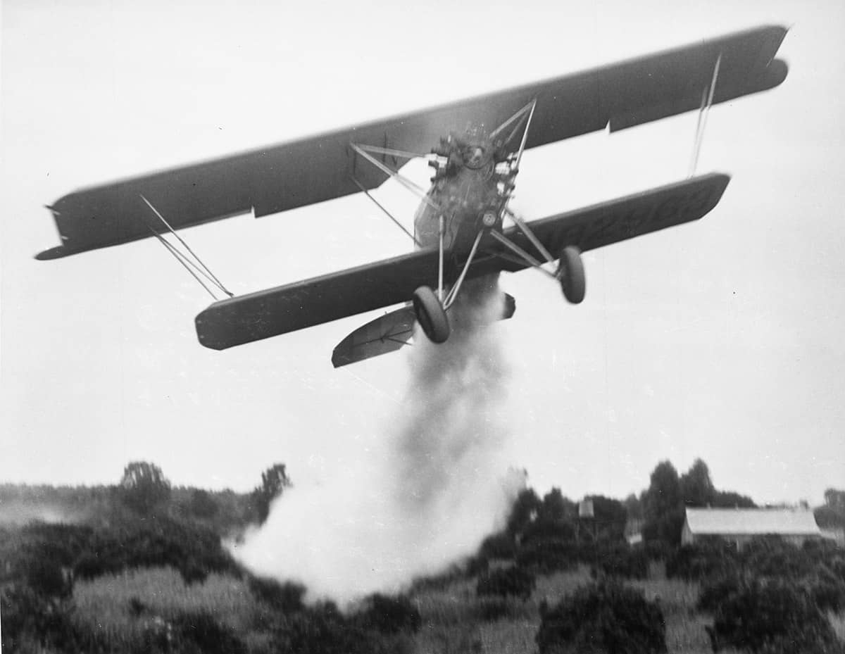 crop duster in action